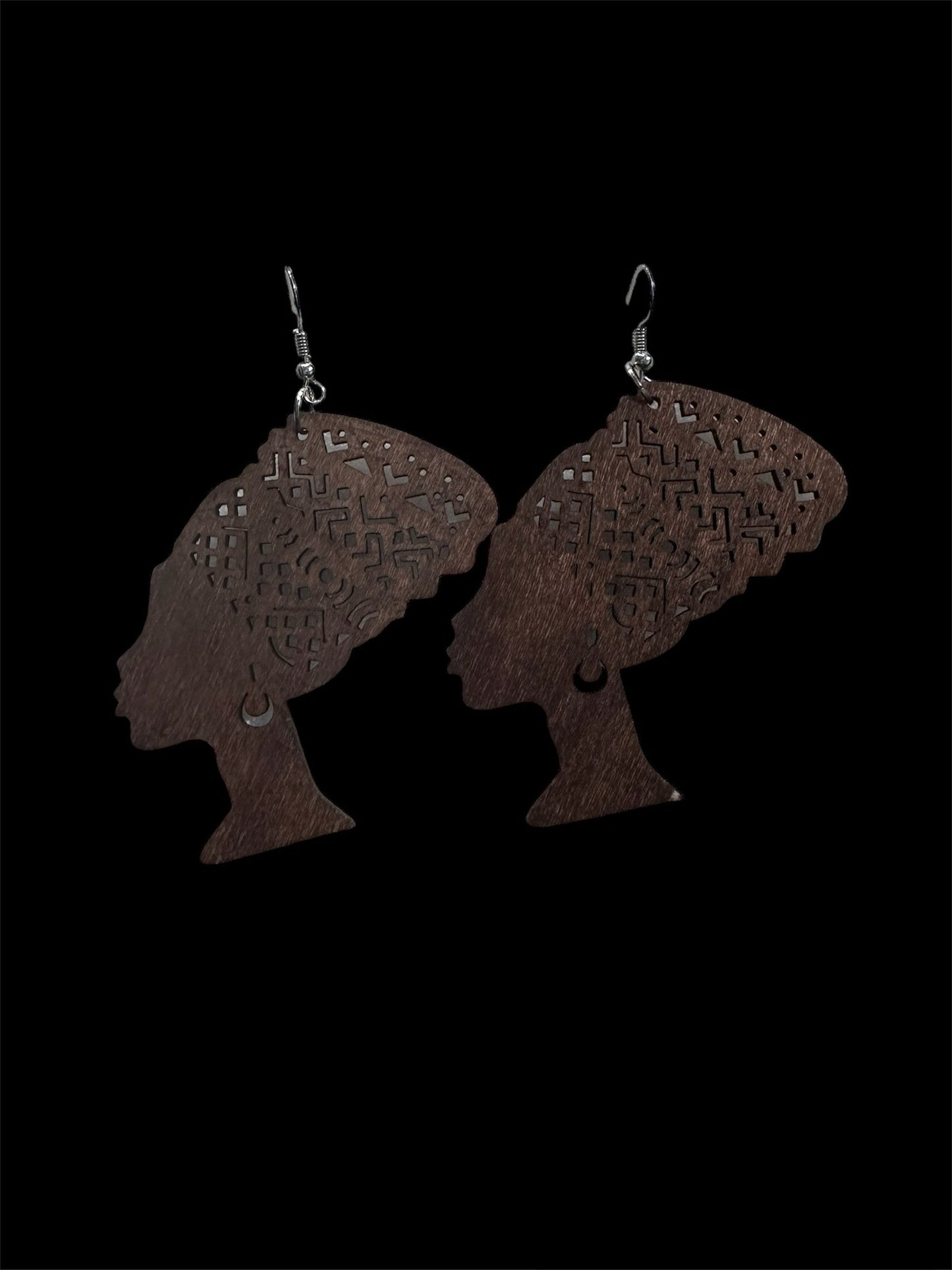 African Woman Head Wooden Earring