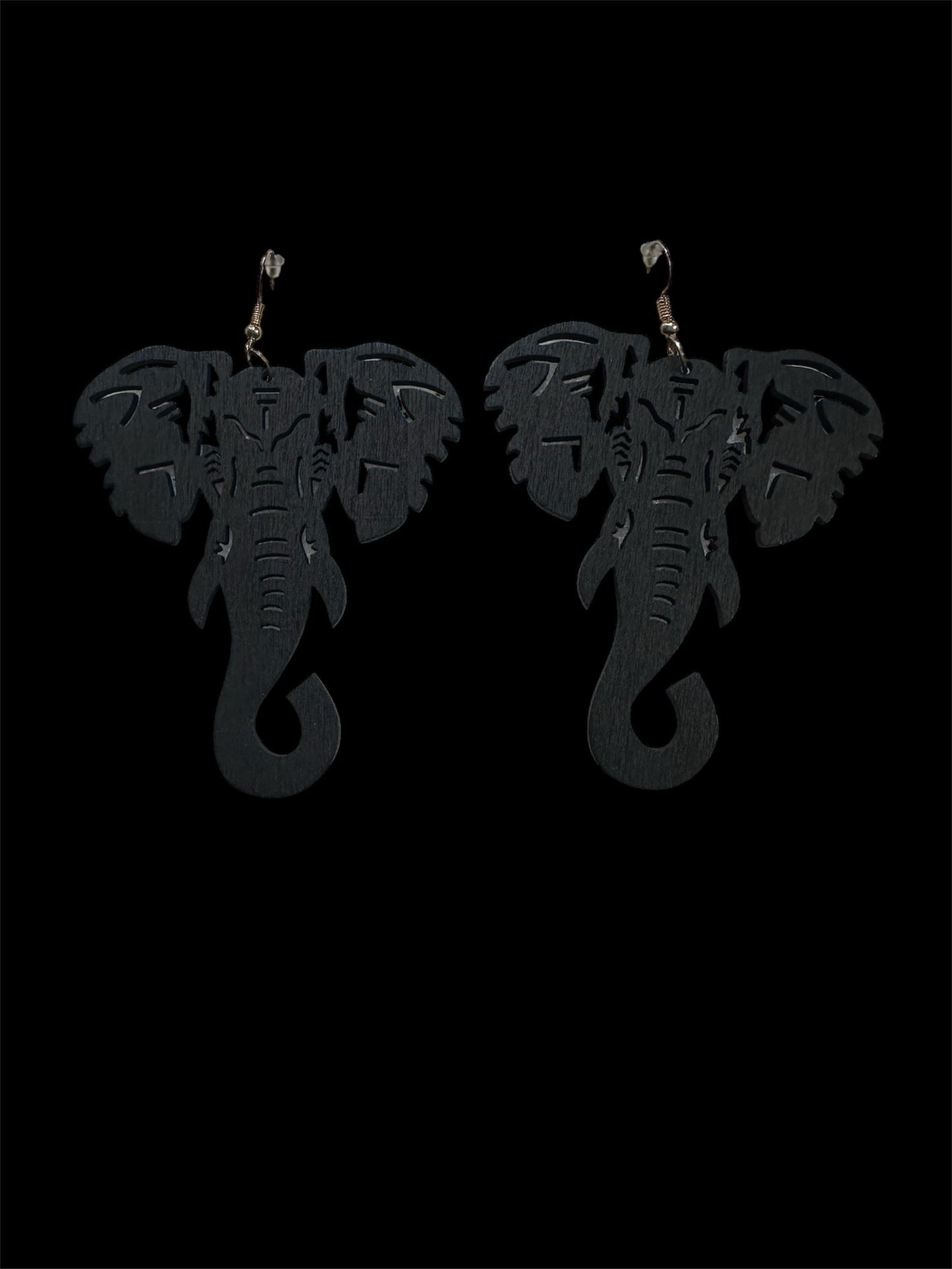 Wooden elephant head shaped earrings in black color