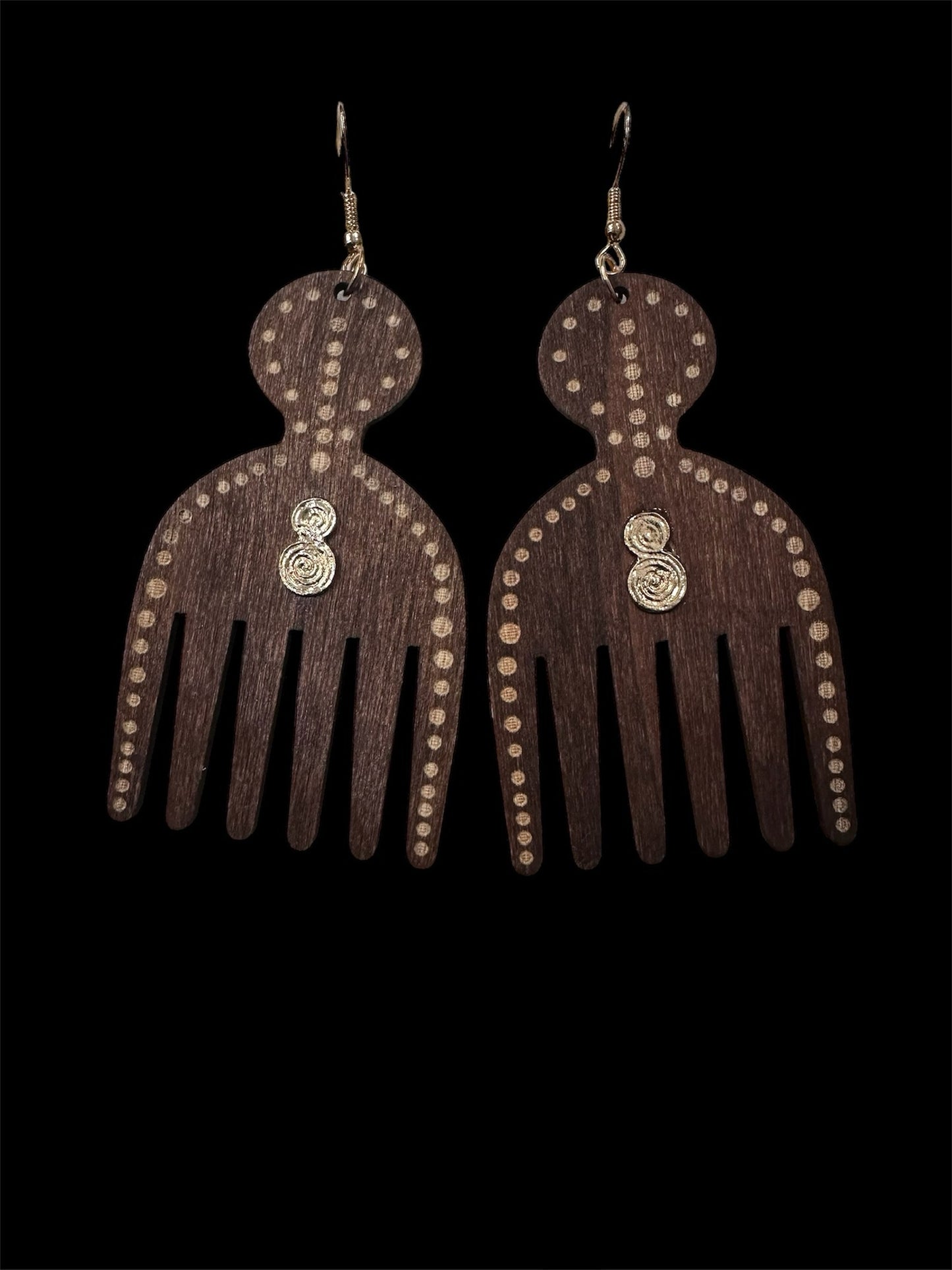 Brown Wooden Pik Comb Earrings