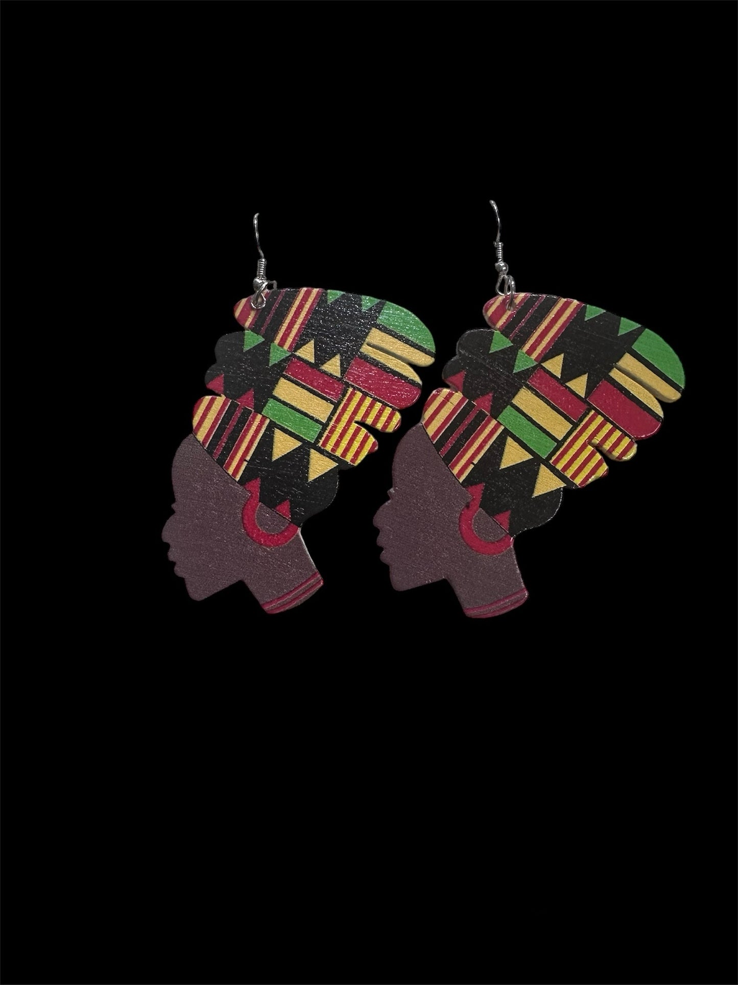 Wooden Lady Head Earrings