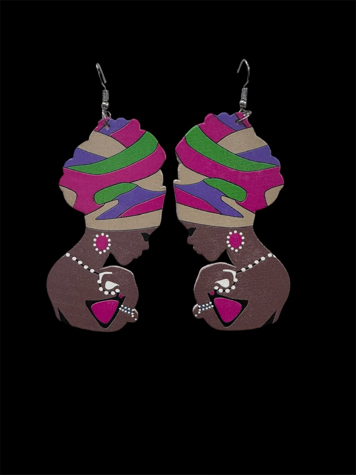 Lady Head Wooden Earrings
