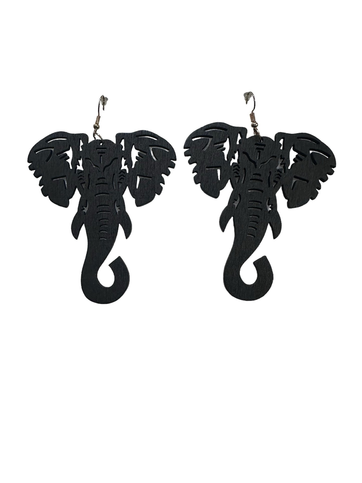 Wooden elephant head shaped earrings in black color