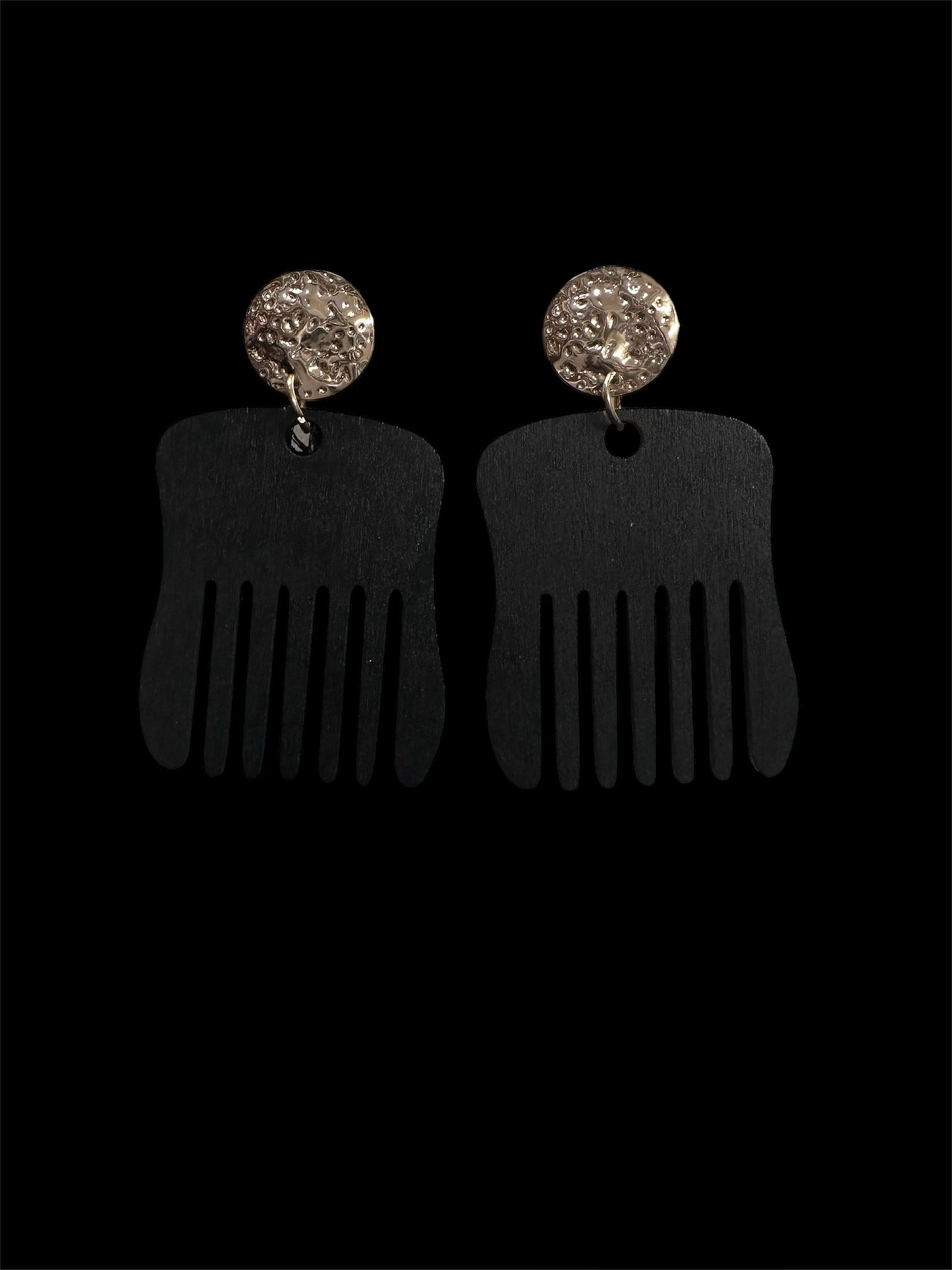 Black Wooden Pik Comb Earrings
