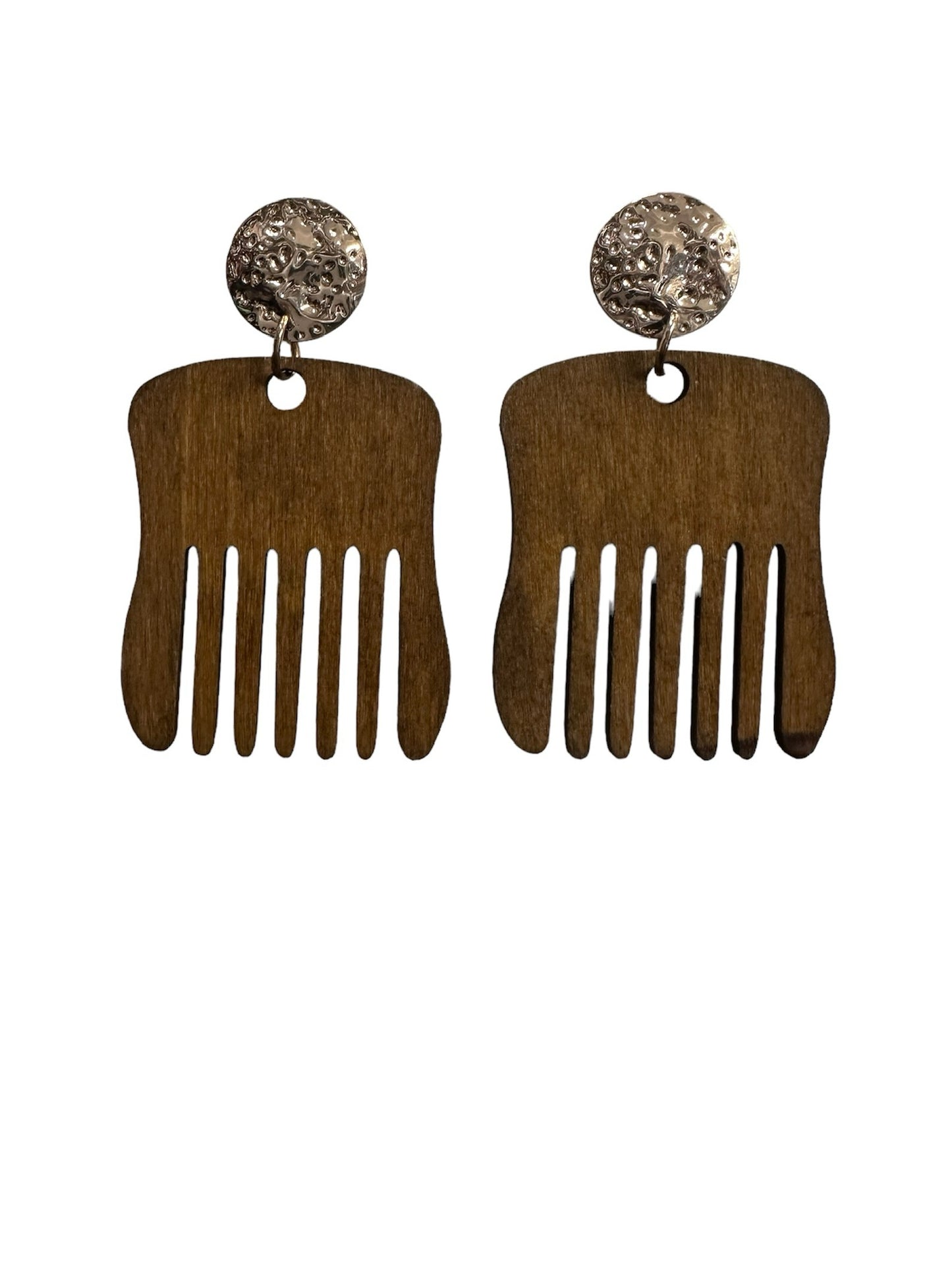 Brown Wooden Pik Comb Earrings
