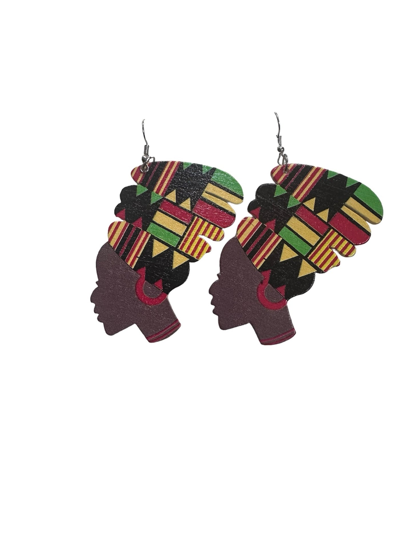 Wooden Lady Head Earrings