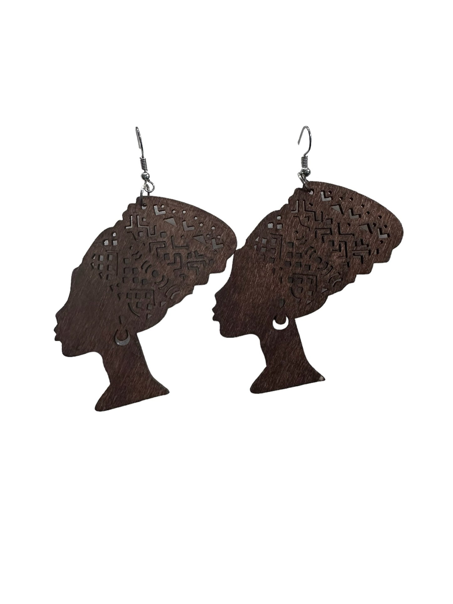 African Woman Head Wooden Earring