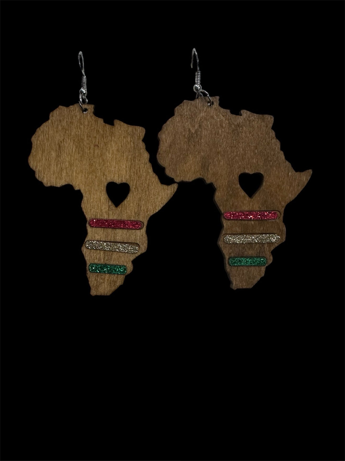 African map shaped wooden earrings