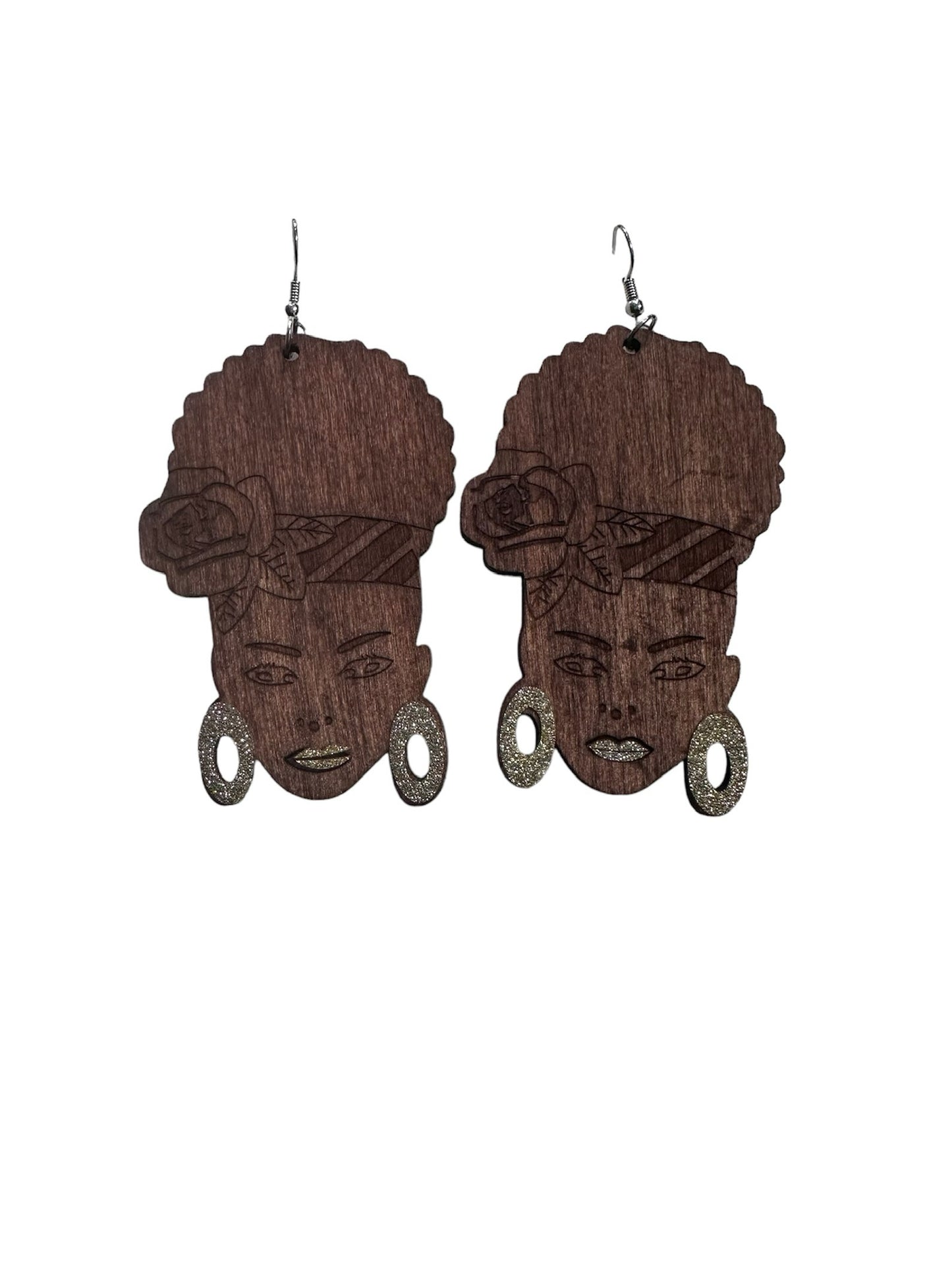 Lady Head Wooden Earrings