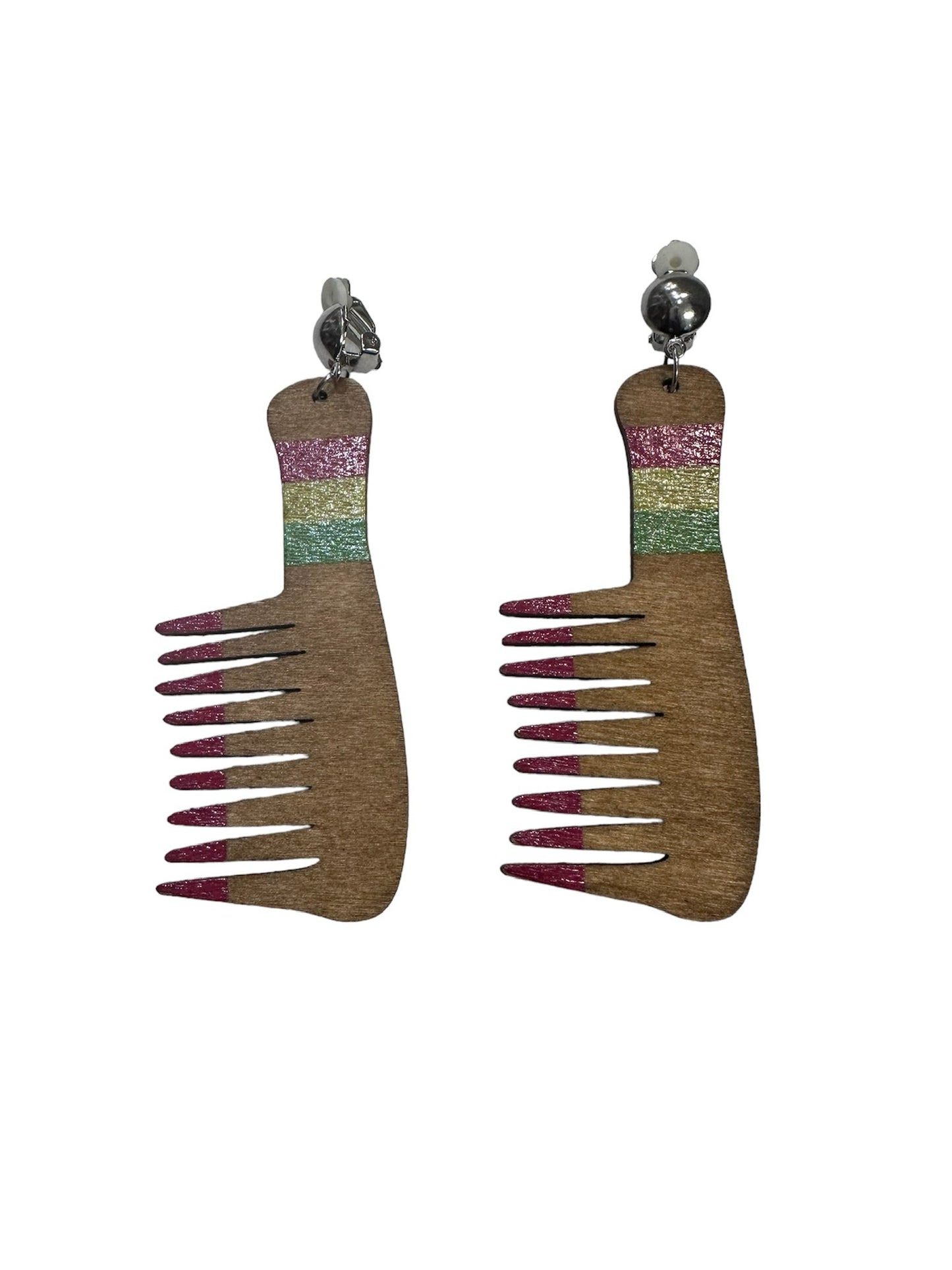 Wooden Comb Clip on Earrings