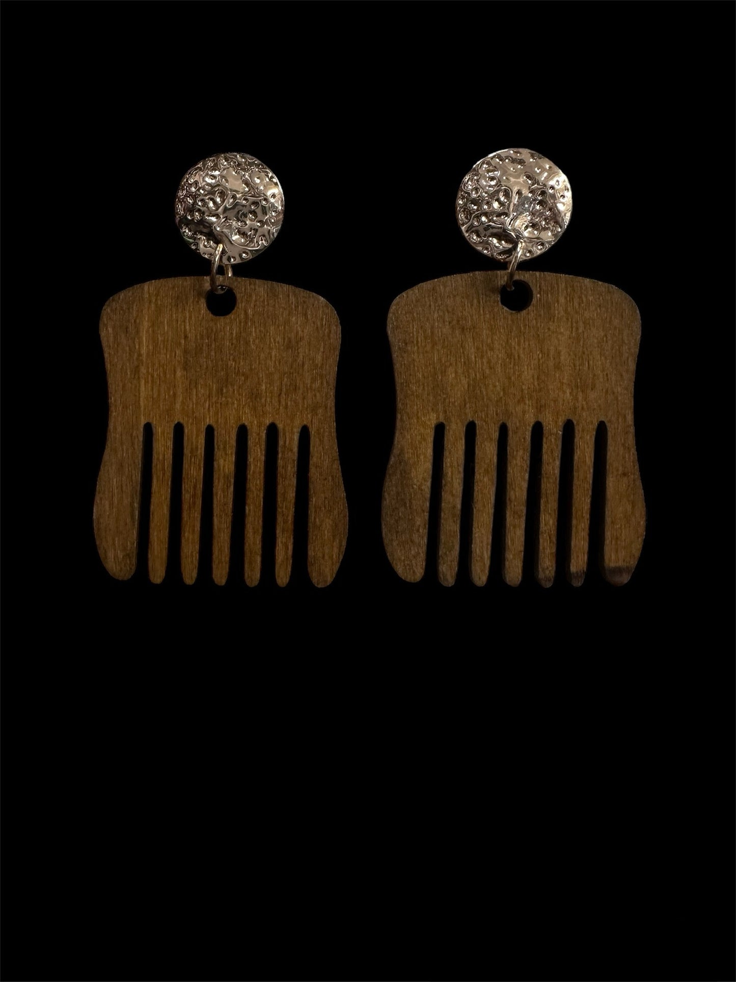 Brown Wooden Pik Comb Earrings
