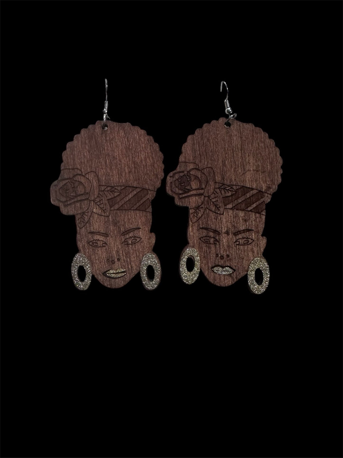 Lady Head Wooden Earrings