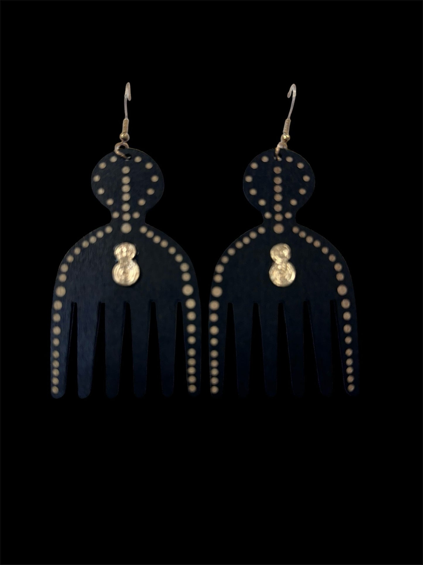 Black Wooden Pik Comb Earrings