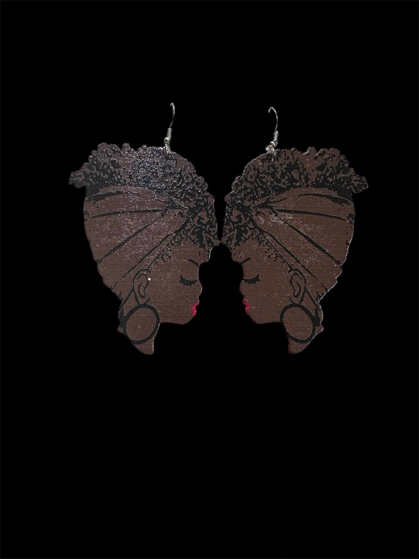 Lady Head Wooden Earrings