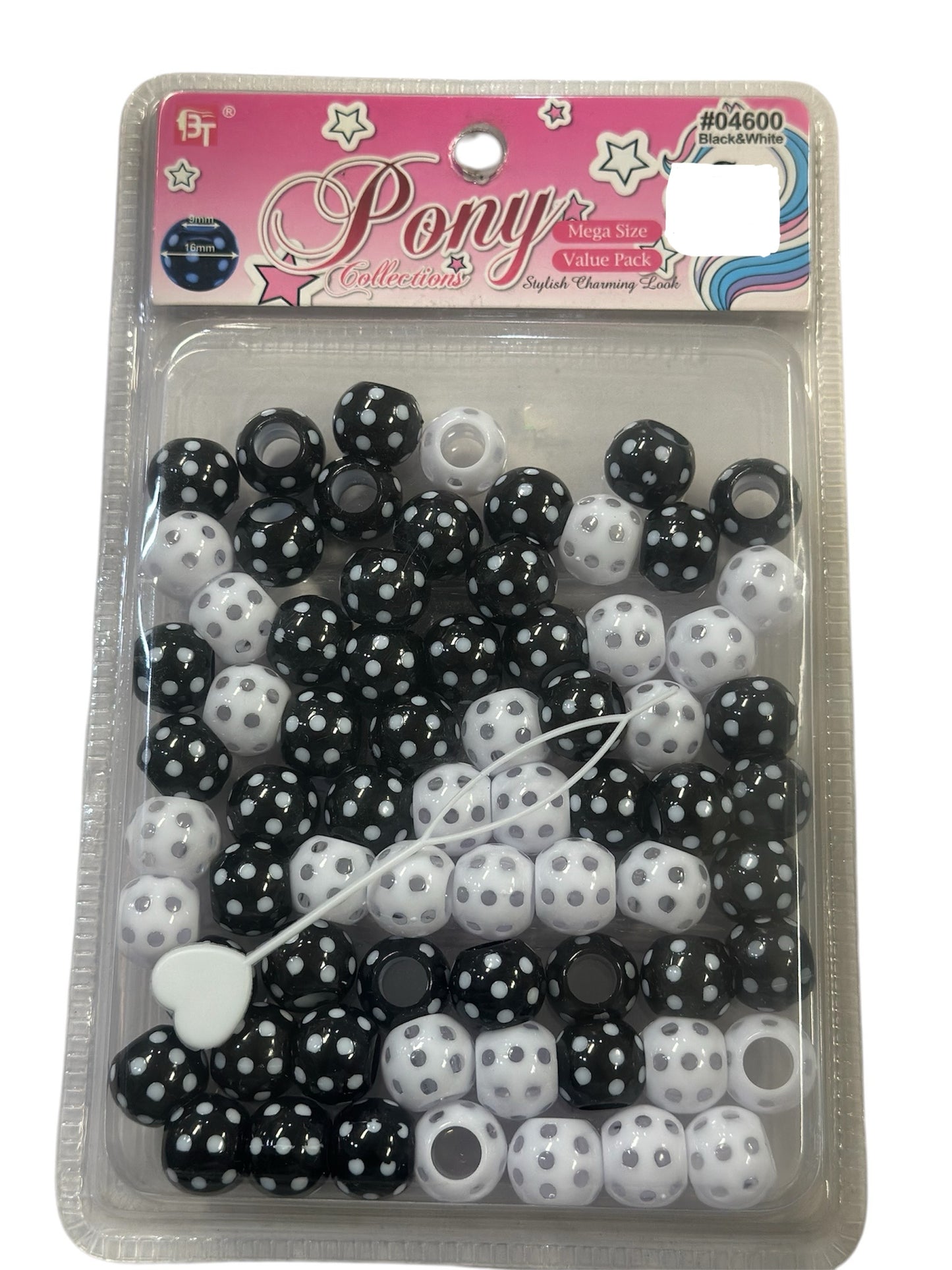 BT BLACK AND WHITE HAIR BEADS .