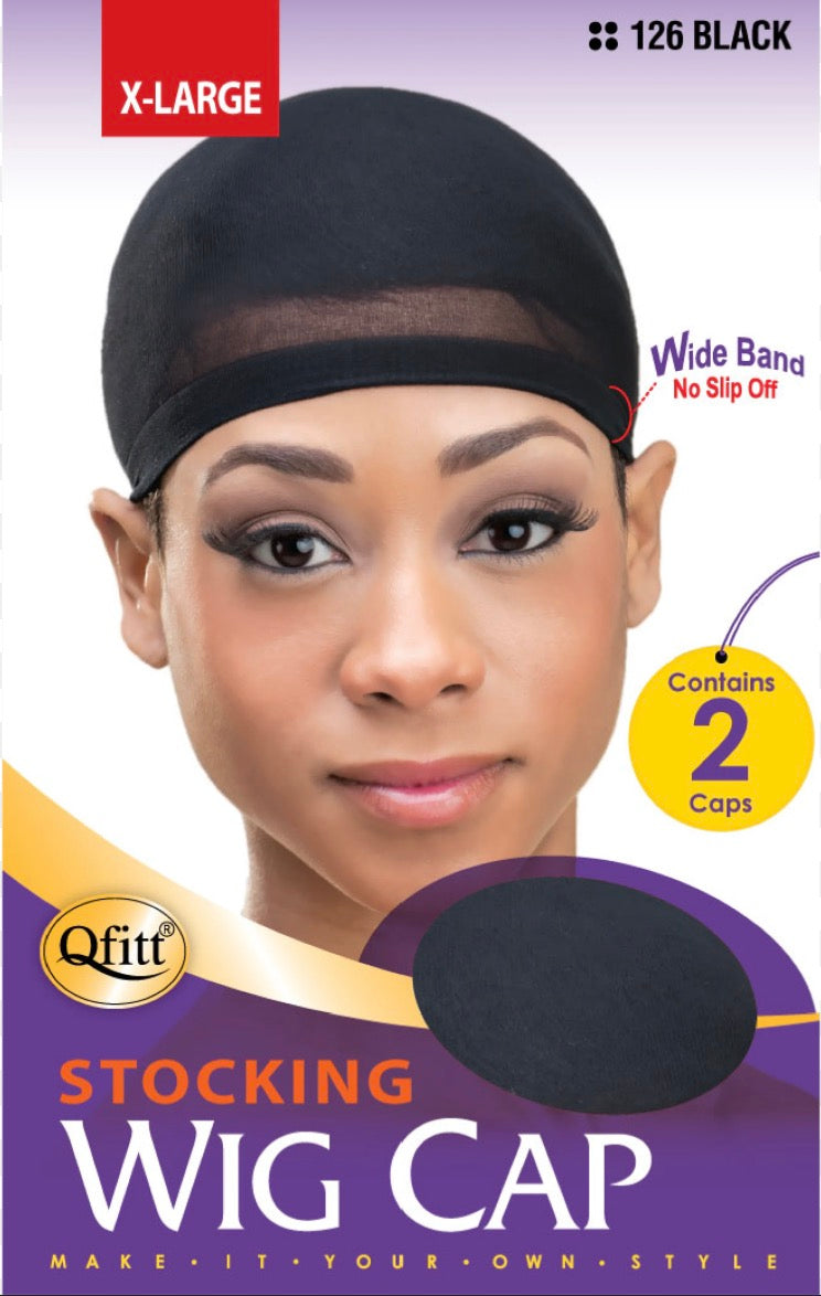 Qfitt XL Stocking Wig Cap Black 2pcs