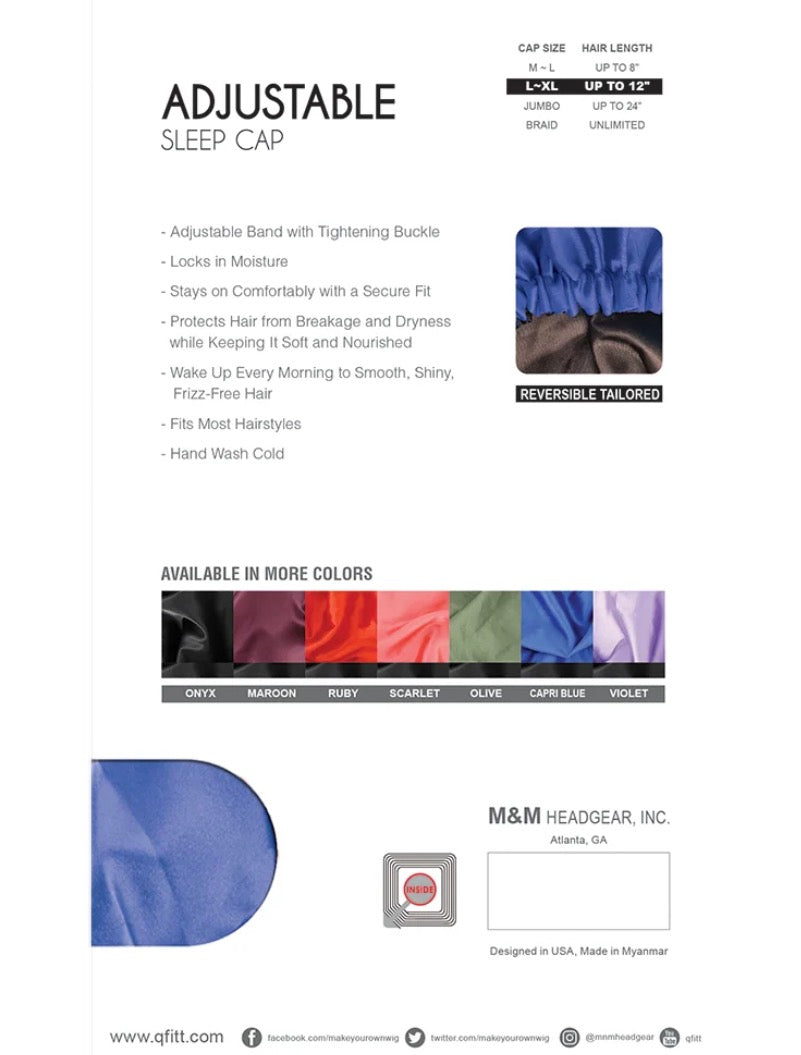 LUX By Qfitt Silky Satin Adjustable Sleep Cap Bonnet L-XL Assorted Colors