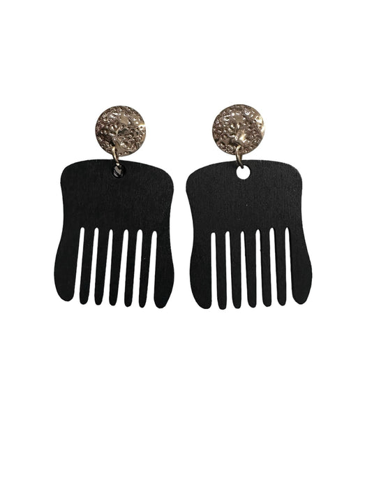 Black Wooden Pik Comb Earrings