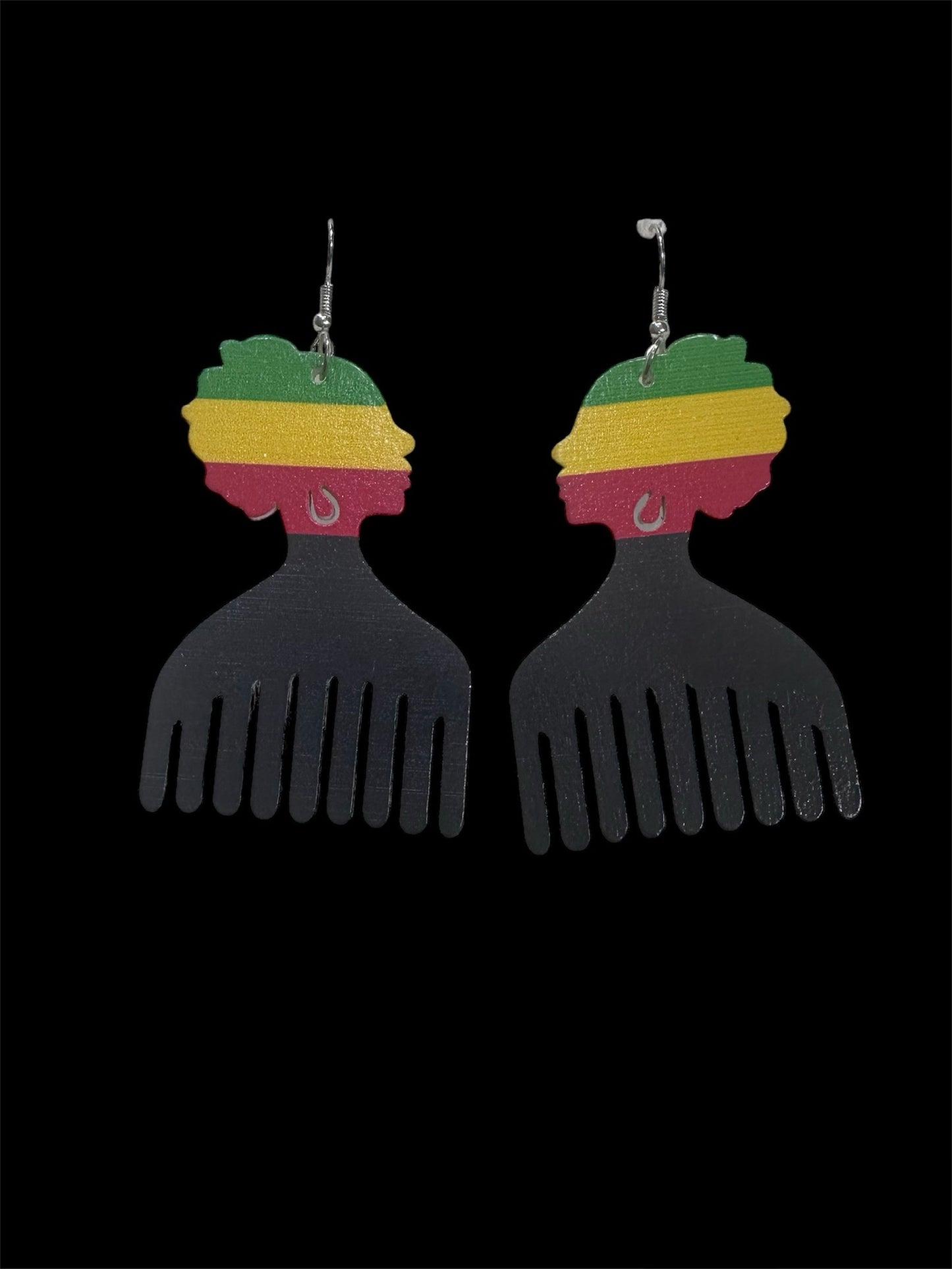 Colorful Lady Head Wooden Pik Comb Earrings