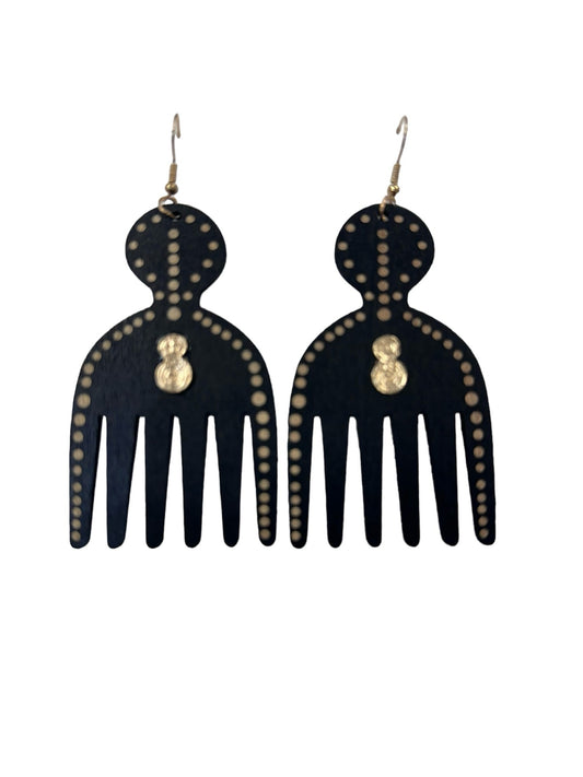 Black Wooden Pik Comb Earrings