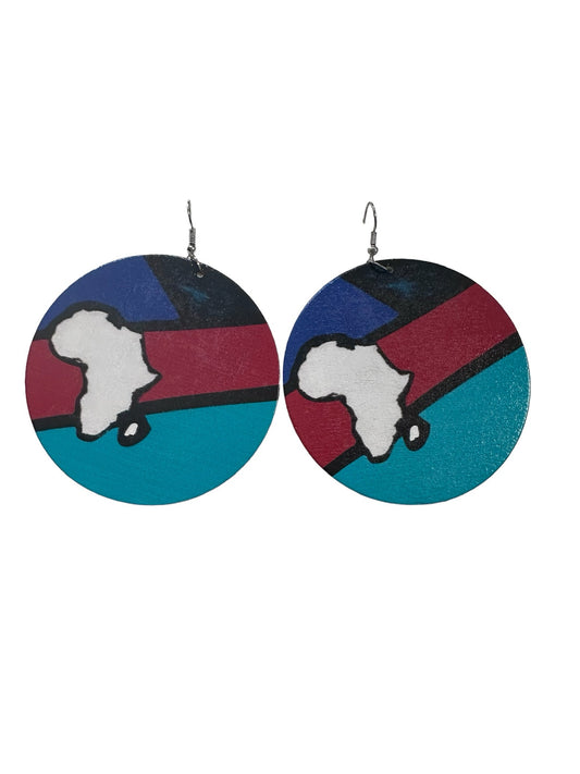Blue & Red Wooden Earrings