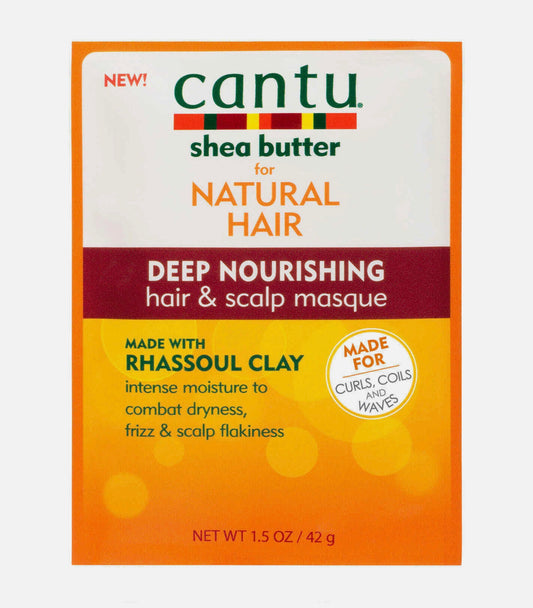cantu shea butter for NATURAL HAIR DEEP NOURISHING hair & scalp masque MADE WITH RHASSOUL CLAY intense moisture to combat dryness, frizz & scalp flakiness .