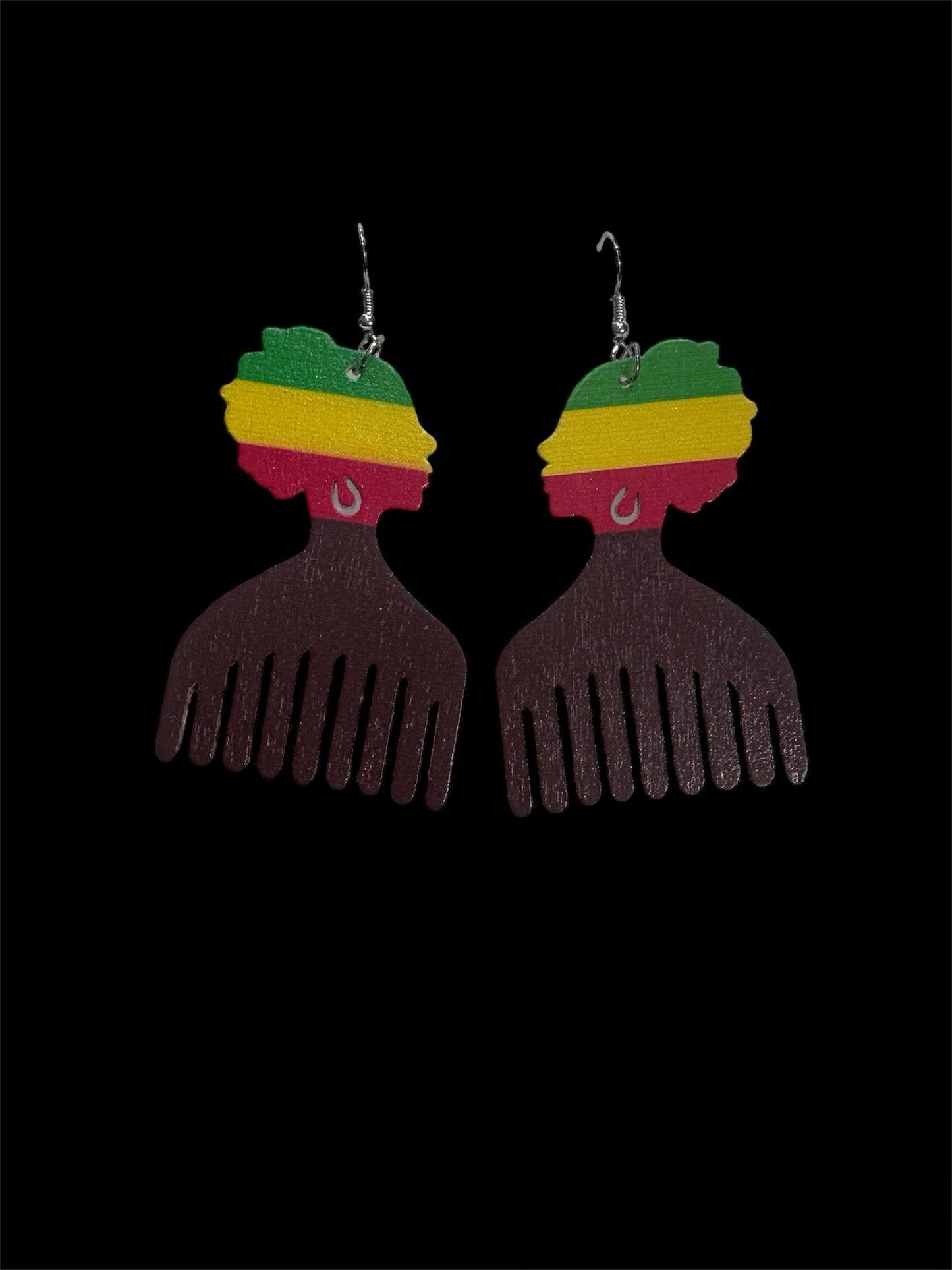 Colorful Lady Head Wooden Pik Comb Earrings