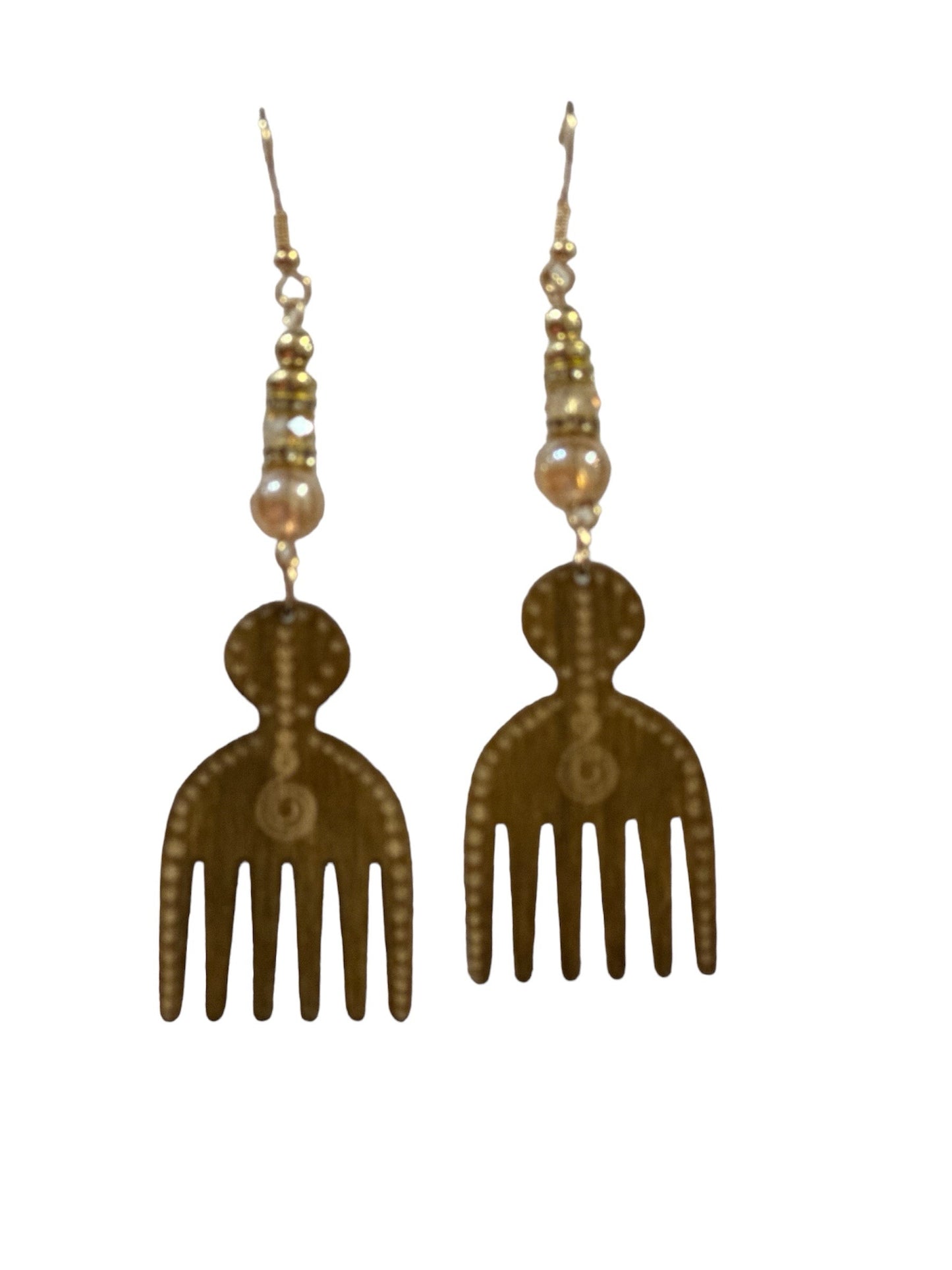 Wash color wooden hair pik comb earring