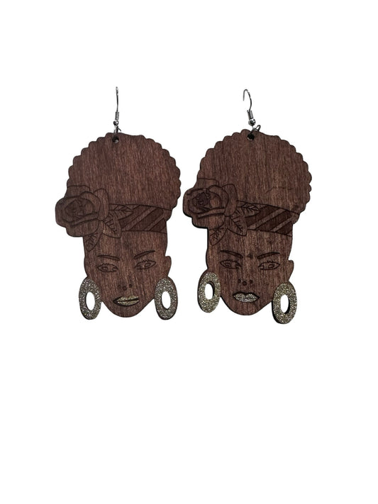 Lady Head Wooden Earrings