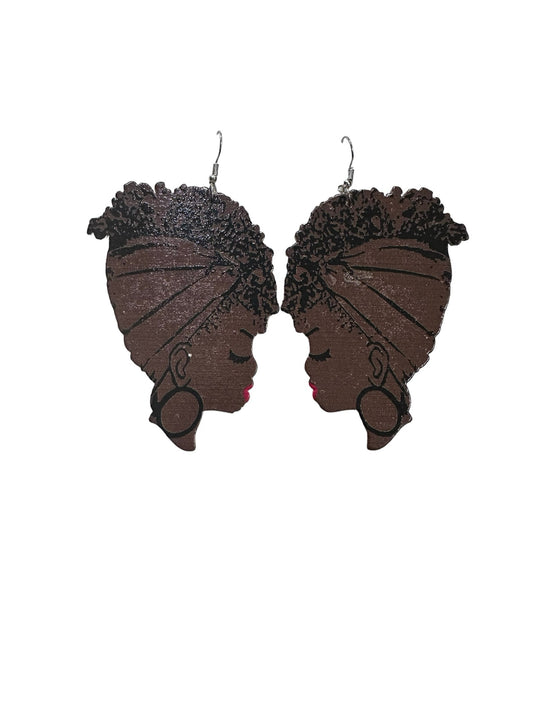 Lady Head Wooden Earrings