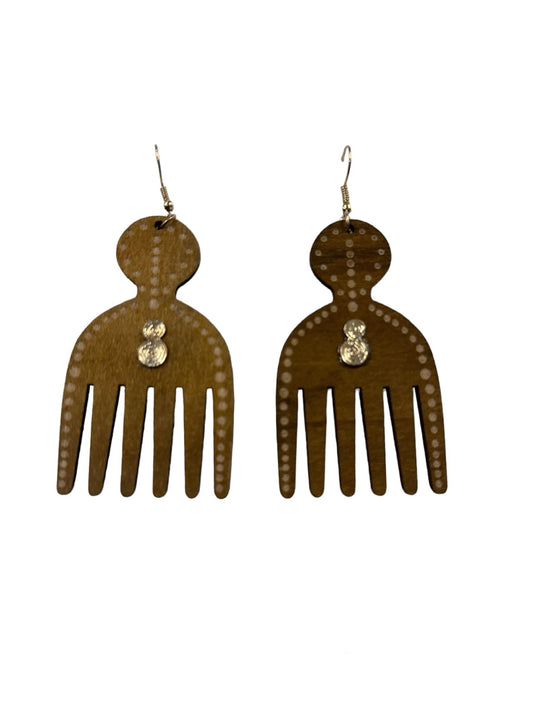 Brown Wooden Pik Comb Earrings