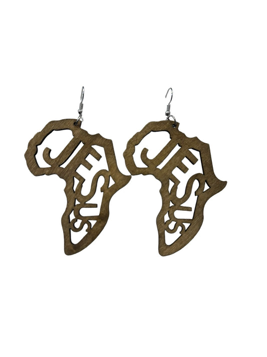 Jesus In African Wooden Earrings