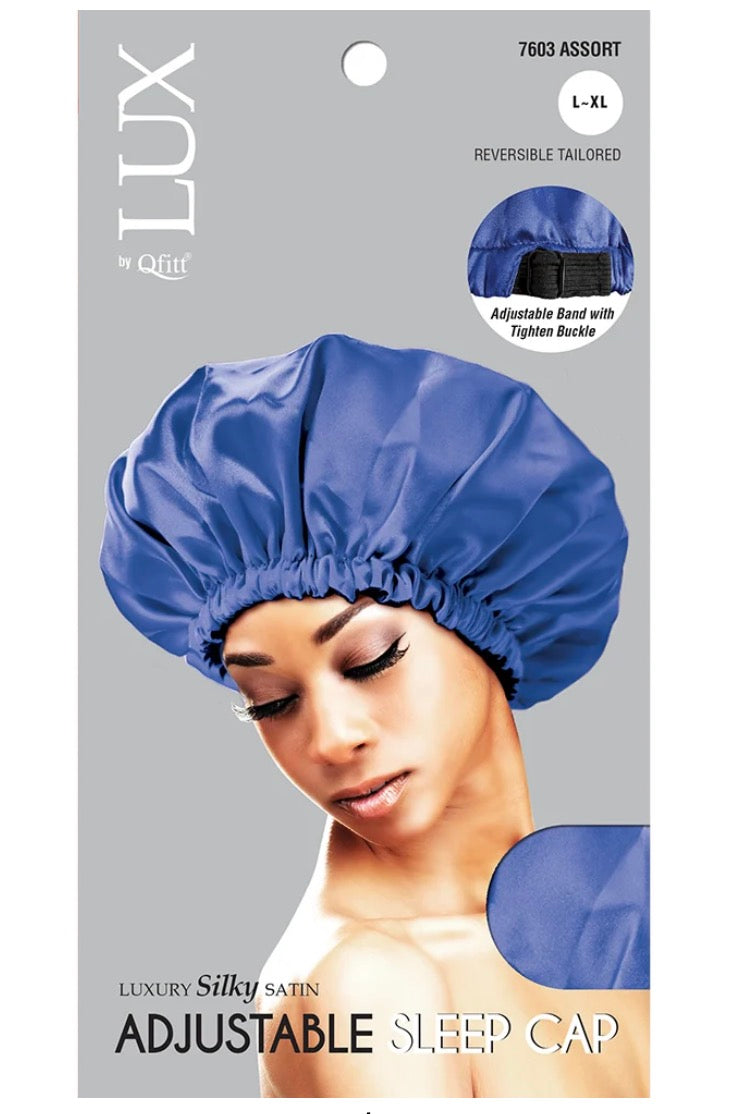 LUX By Qfitt Silky Satin Adjustable Sleep Cap Bonnet L-XL Assorted Colors