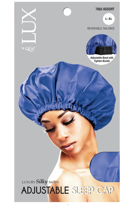 LUX By Qfitt Silky Satin Adjustable Sleep Cap Bonnet L-XL Assorted Colors