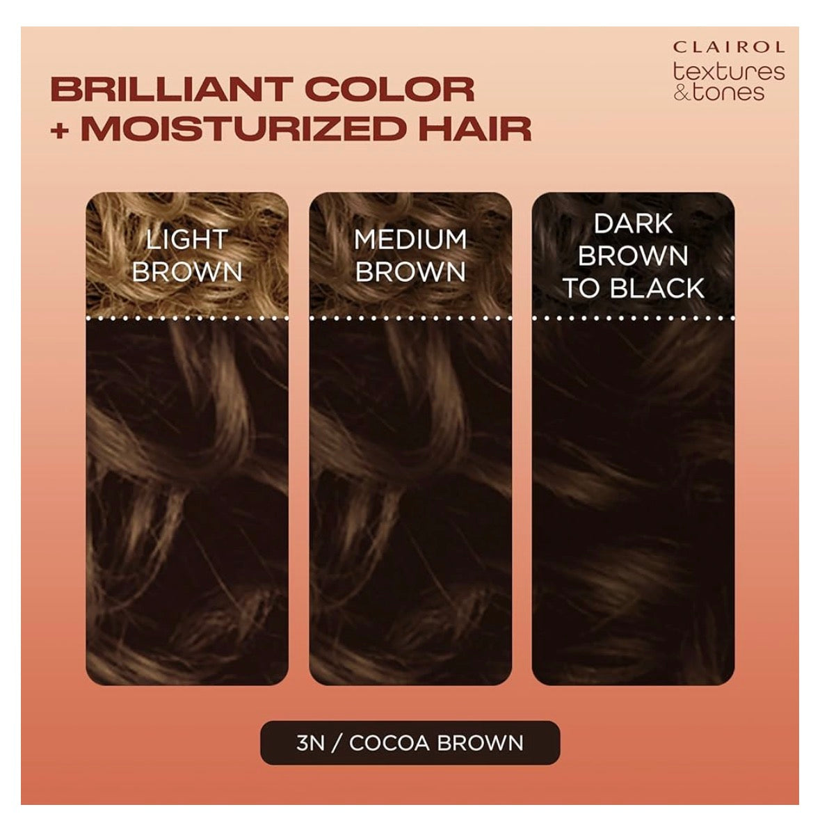 CLAIROL TEXTURES&TONES 3N COCOA BROWN HAIR COLOR.