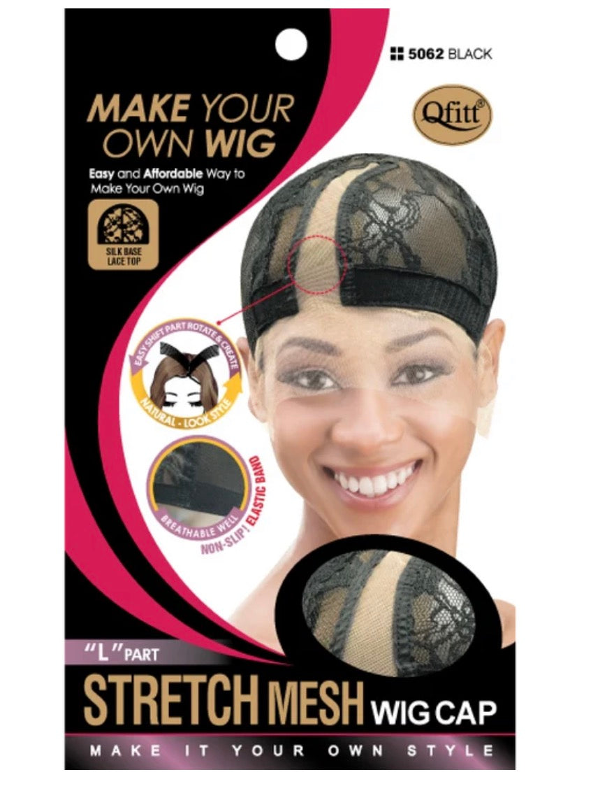 Qfitt Make Your Own Wig L-Part Stretch Mesh Cap Black