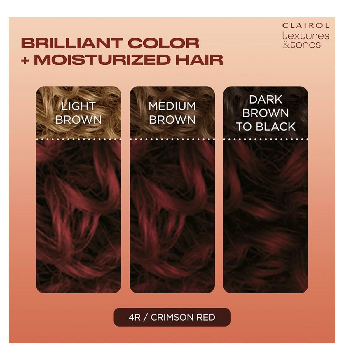 CLAIROL TEXTURES&TONES 4R CRIMSON RED HAIR COLOR.