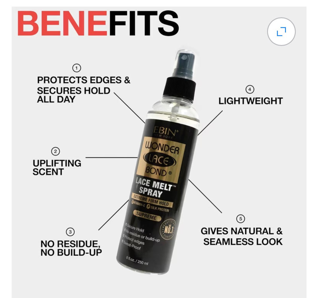 EBIN Wonder Lace Bond Melt Spray Extreme Firm Hold, 3.39 Oz