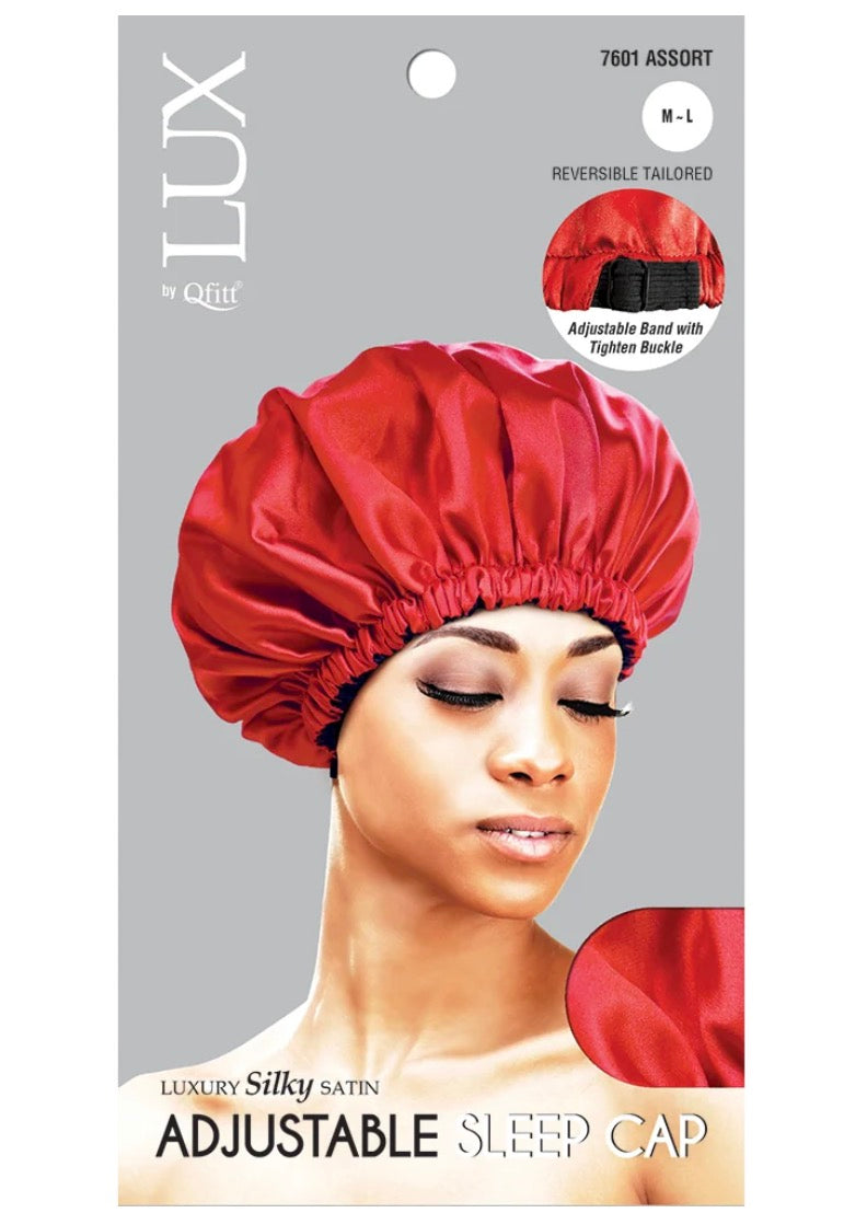 LUX By Qfitt Silky Satin Adjustable Sleep Cap Bonnet M-L Assorted Colors