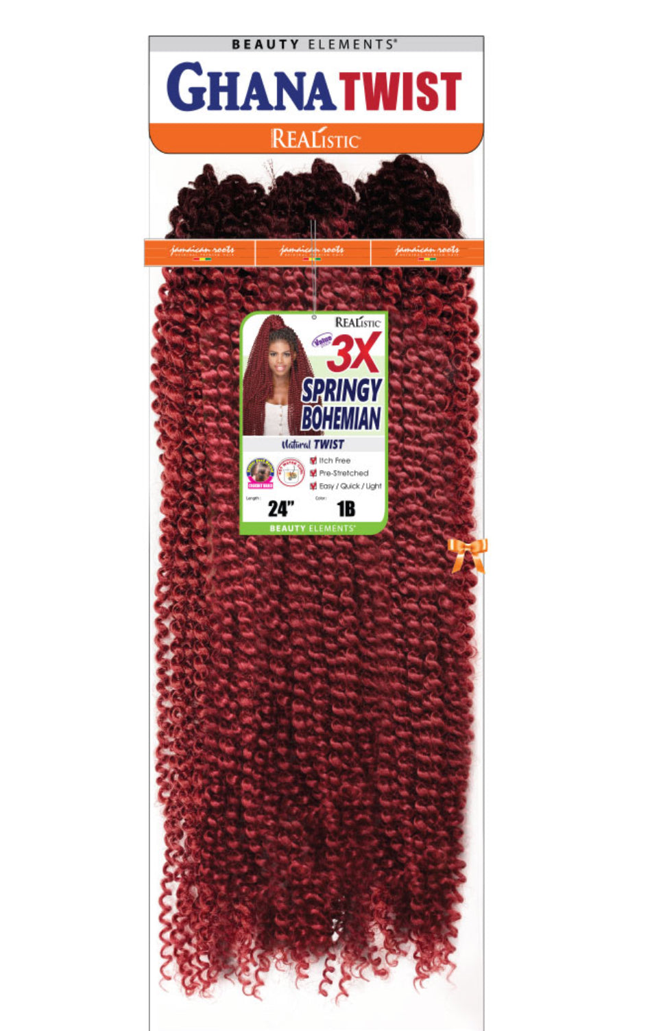 3X GHANA TWIST SPRINGY BOHEMIAN 24″ 1B-Burgundy