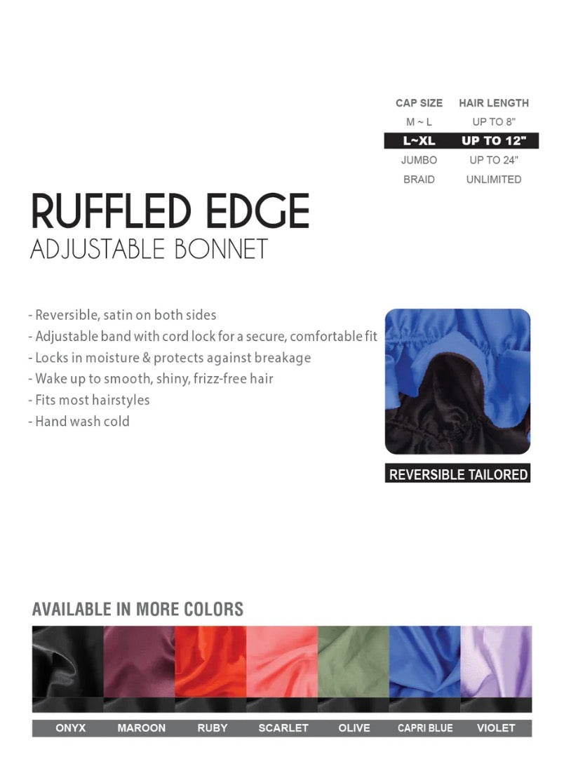 LUX By Qfitt Silky Satin Ruffled Edge Bonnet Assorted Colors L-XL