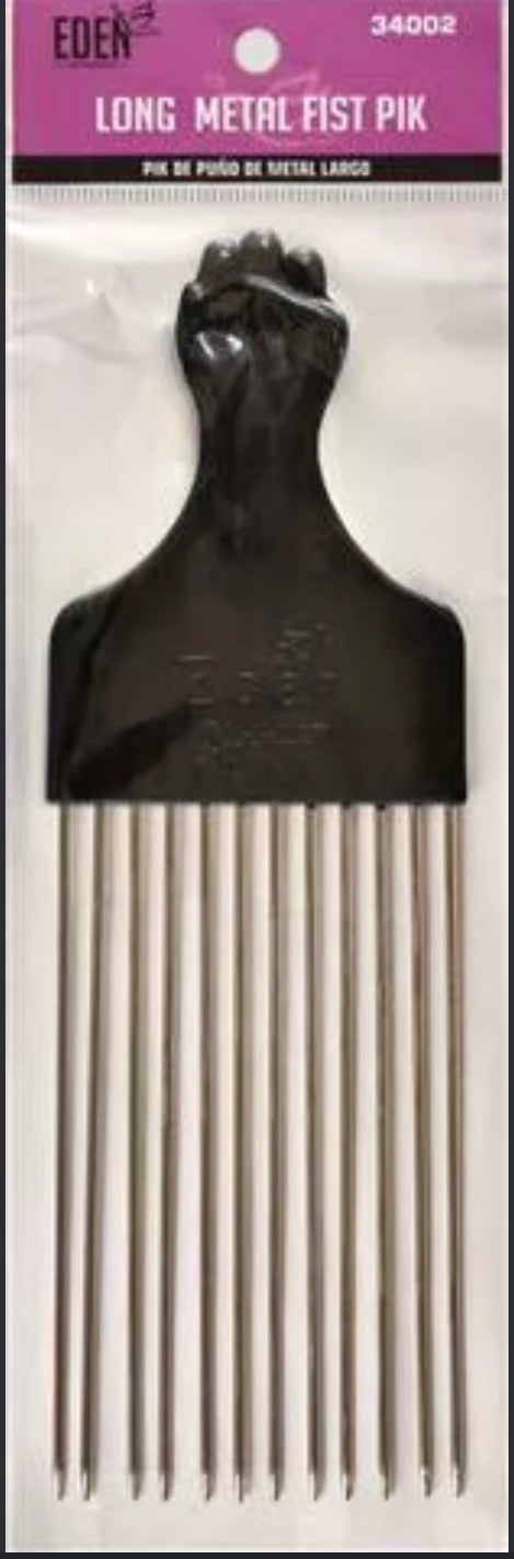 Eden Long Metal Fist Styling  Hair Pik Comb Black