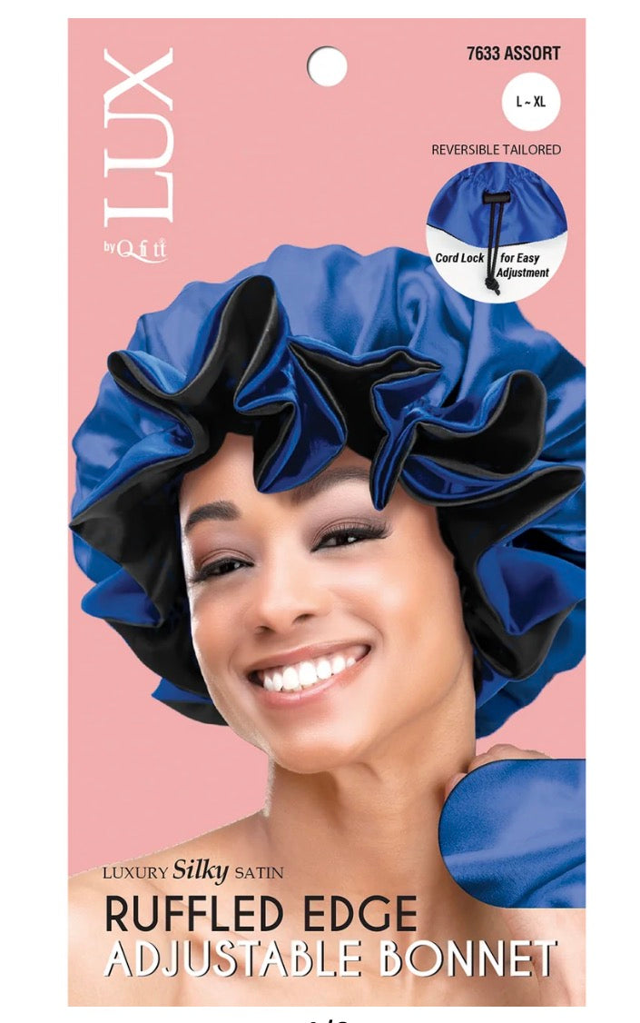 LUX By Qfitt Silky Satin Ruffled Edge Bonnet Assorted Colors L-XL