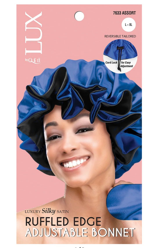 LUX By Qfitt Silky Satin Ruffled Edge Bonnet Assorted Colors L-XL