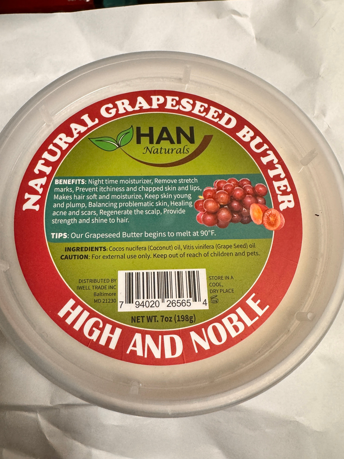 HAN Natural Grapeseed Butter 7oz